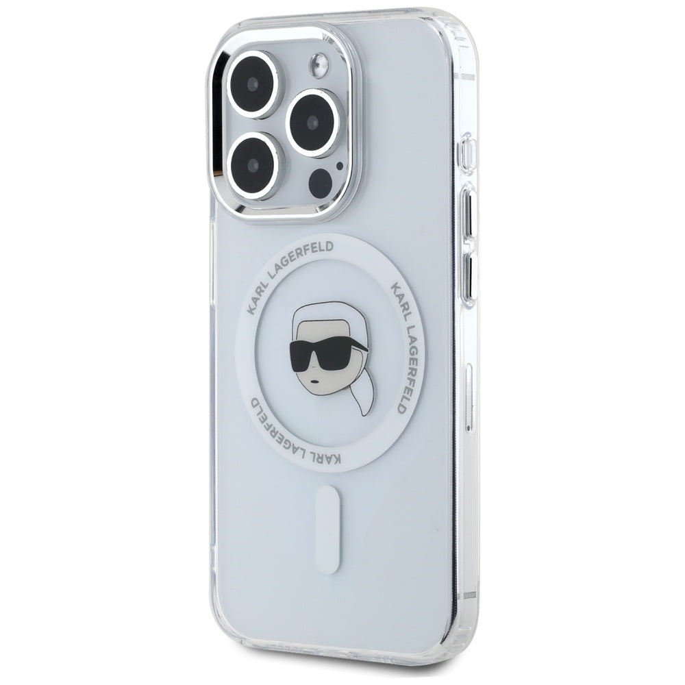 MagSafe-deksel for Apple iPhone 15 Pro Max, Karl Lagerfeld, IML Metal Karl's Head, Hvit