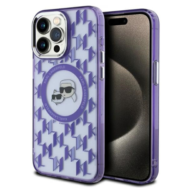 MagSafe-deksel for Apple iPhone 15 Pro Max, Karl Lagerfeld, IML Monogram Karl & Choupette's Heads, Lilla