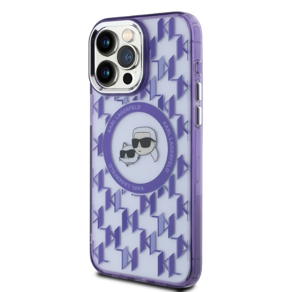 MagSafe-deksel for Apple iPhone 15 Pro Max, Karl Lagerfeld, IML Monogram Karl & Choupette's Heads, Lilla