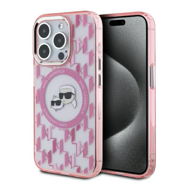 MagSafe-deksel for Apple iPhone 15 Pro Max, Karl Lagerfeld, IML Monogram Karl & Choupette's Heads, Rosa