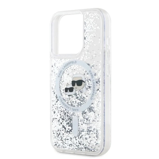 MagSafe-deksel for Apple iPhone 15 Pro Max, Karl Lagerfeld, Liquid Glitter Karl & Choupette's Heads, Gjennomsiktig