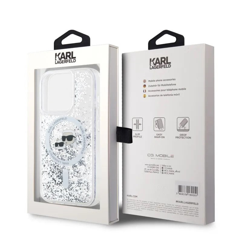 MagSafe-deksel for Apple iPhone 15 Pro Max, Karl Lagerfeld, Liquid Glitter Karl & Choupette's Heads, Gjennomsiktig