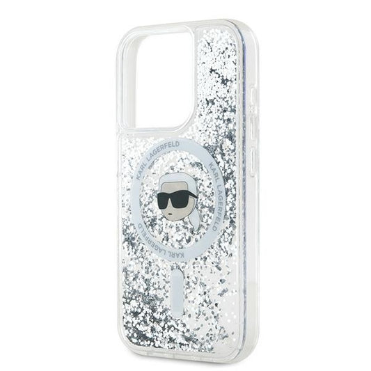 MagSafe-deksel for Apple iPhone 15 Pro Max, Karl Lagerfeld, Liquid Glitter Karl's Head, Gjennomsiktig