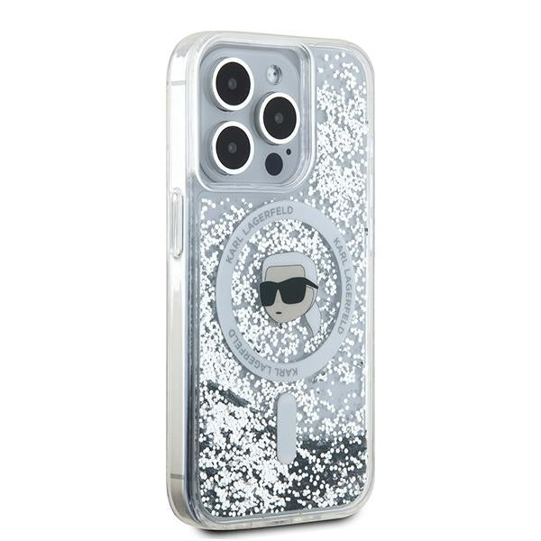 MagSafe-deksel for Apple iPhone 15 Pro Max, Karl Lagerfeld, Liquid Glitter Karl's Head, Gjennomsiktig