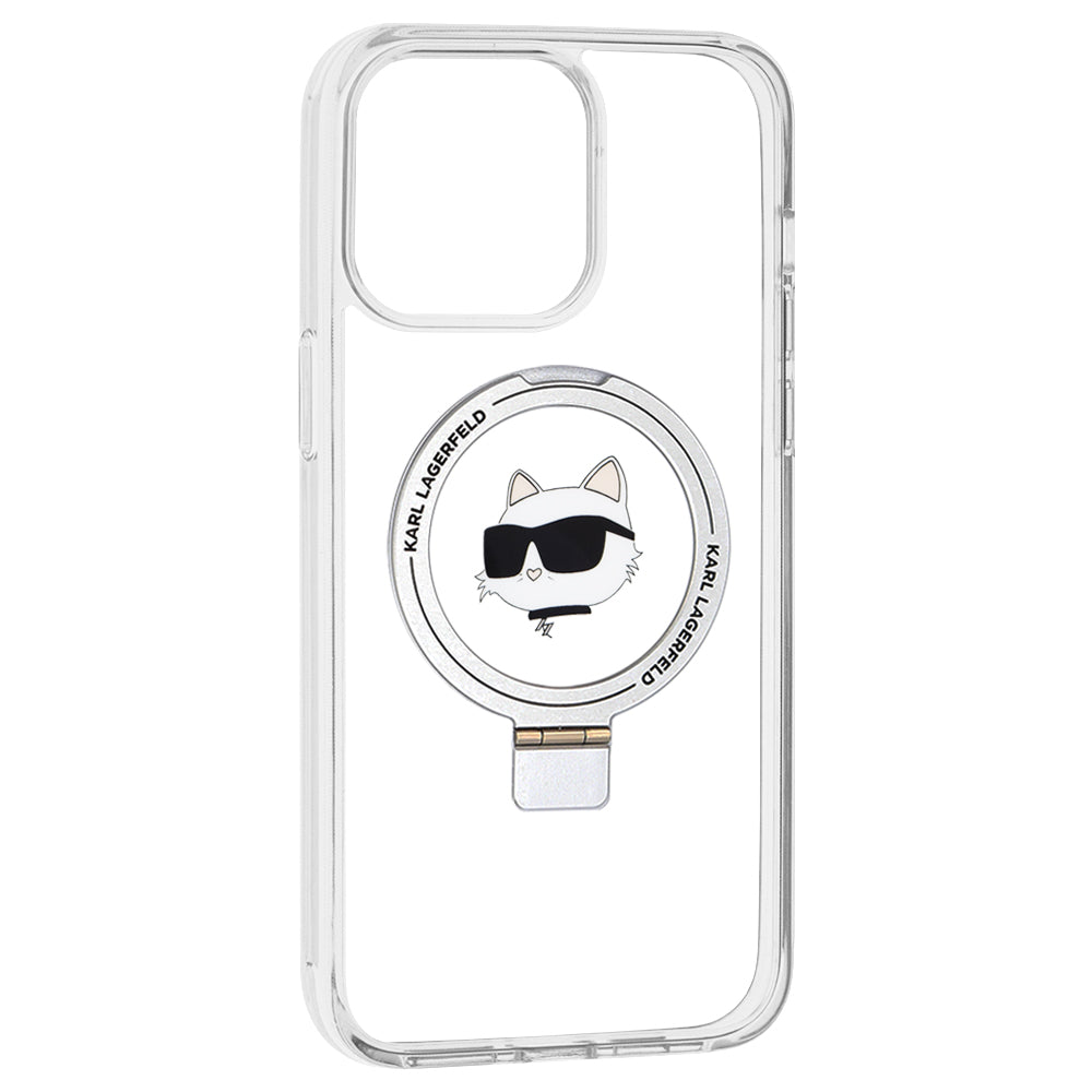 MagSafe-deksel for Apple iPhone 15 Pro Max, Karl Lagerfeld, Ring Stand Choupette's Head, Hvit