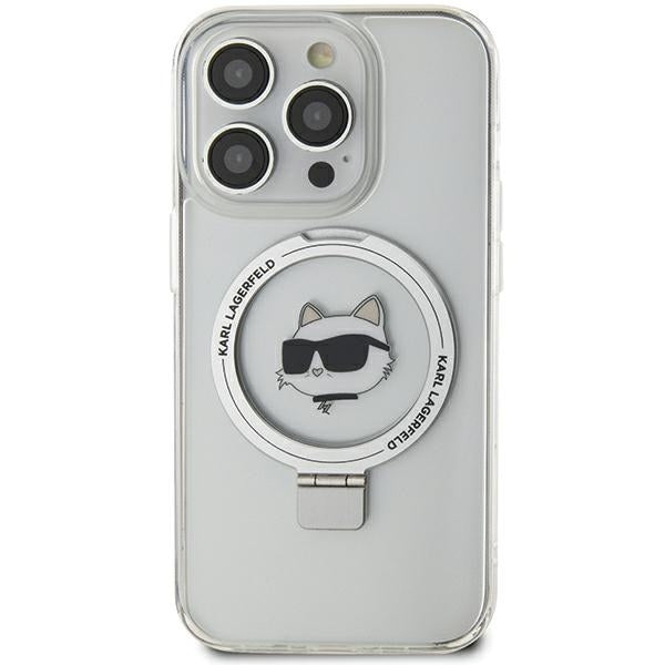 MagSafe-deksel for Apple iPhone 15 Pro Max, Karl Lagerfeld, Ring Stand Choupette's Head, Hvit