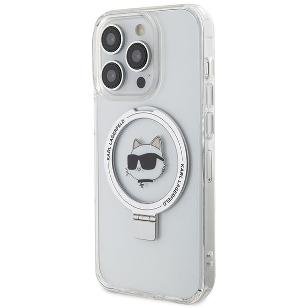 MagSafe-deksel for Apple iPhone 15 Pro Max, Karl Lagerfeld, Ring Stand Choupette's Head, Hvit