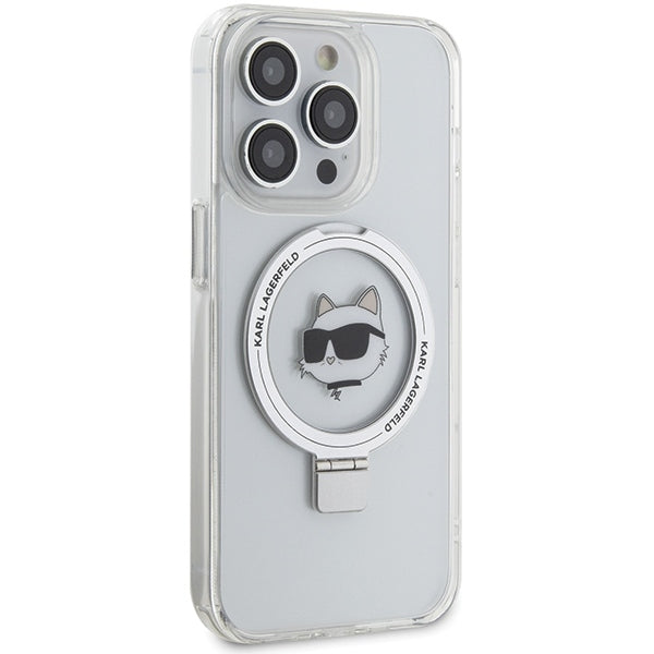 MagSafe-deksel for Apple iPhone 15 Pro Max, Karl Lagerfeld, Ring Stand Choupette's Head, Hvit