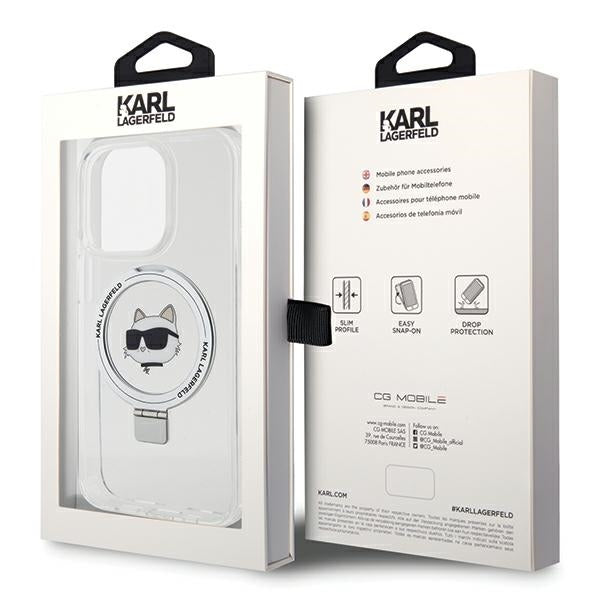 MagSafe-deksel for Apple iPhone 15 Pro Max, Karl Lagerfeld, Ring Stand Choupette's Head, Hvit