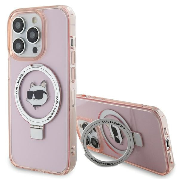 MagSafe-deksel for Apple iPhone 15 Pro Max, Karl Lagerfeld, Ring Stand Choupette's Head, Rosa
