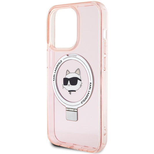 MagSafe-deksel for Apple iPhone 15 Pro Max, Karl Lagerfeld, Ring Stand Choupette's Head, Rosa