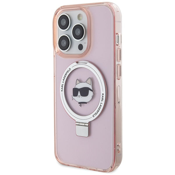 MagSafe-deksel for Apple iPhone 15 Pro Max, Karl Lagerfeld, Ring Stand Choupette's Head, Rosa