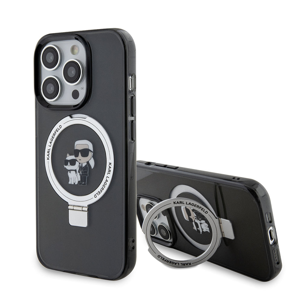 MagSafe-deksel for Apple iPhone 15 Pro Max, Karl Lagerfeld, Ring Stand Karl & Choupette, Svart