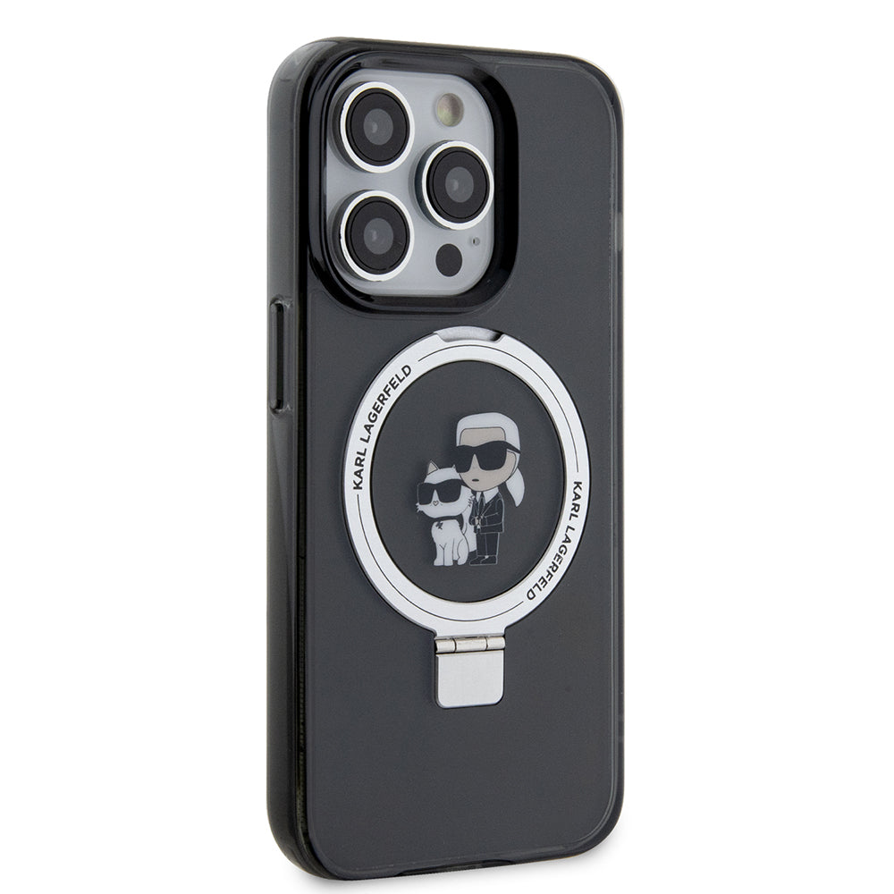 MagSafe-deksel for Apple iPhone 15 Pro Max, Karl Lagerfeld, Ring Stand Karl & Choupette, Svart