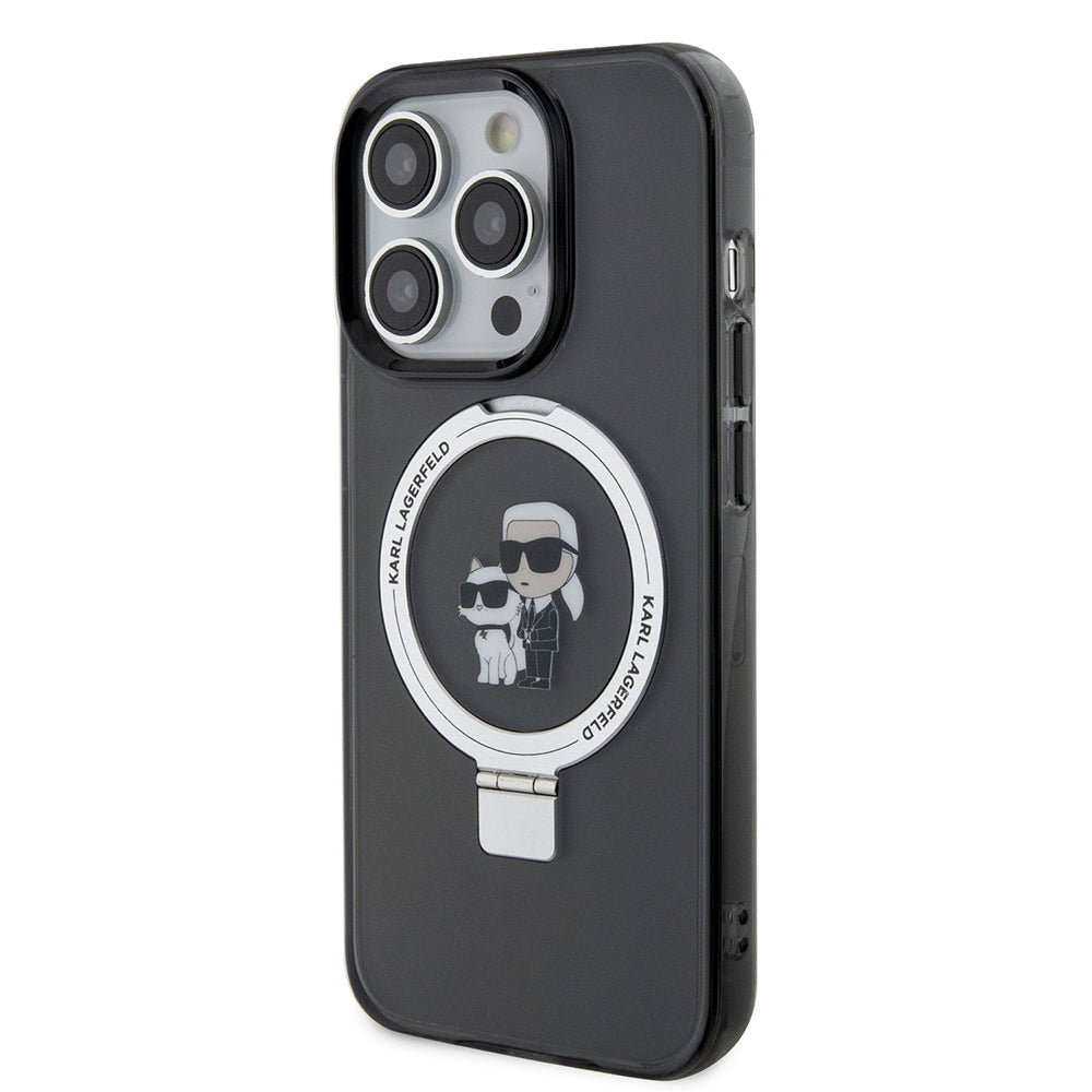 MagSafe-deksel for Apple iPhone 15 Pro Max, Karl Lagerfeld, Ring Stand Karl & Choupette, Svart
