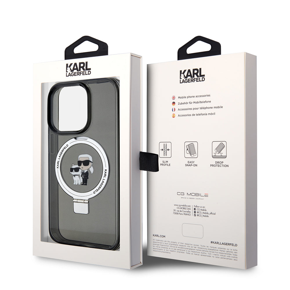 MagSafe-deksel for Apple iPhone 15 Pro Max, Karl Lagerfeld, Ring Stand Karl & Choupette, Svart