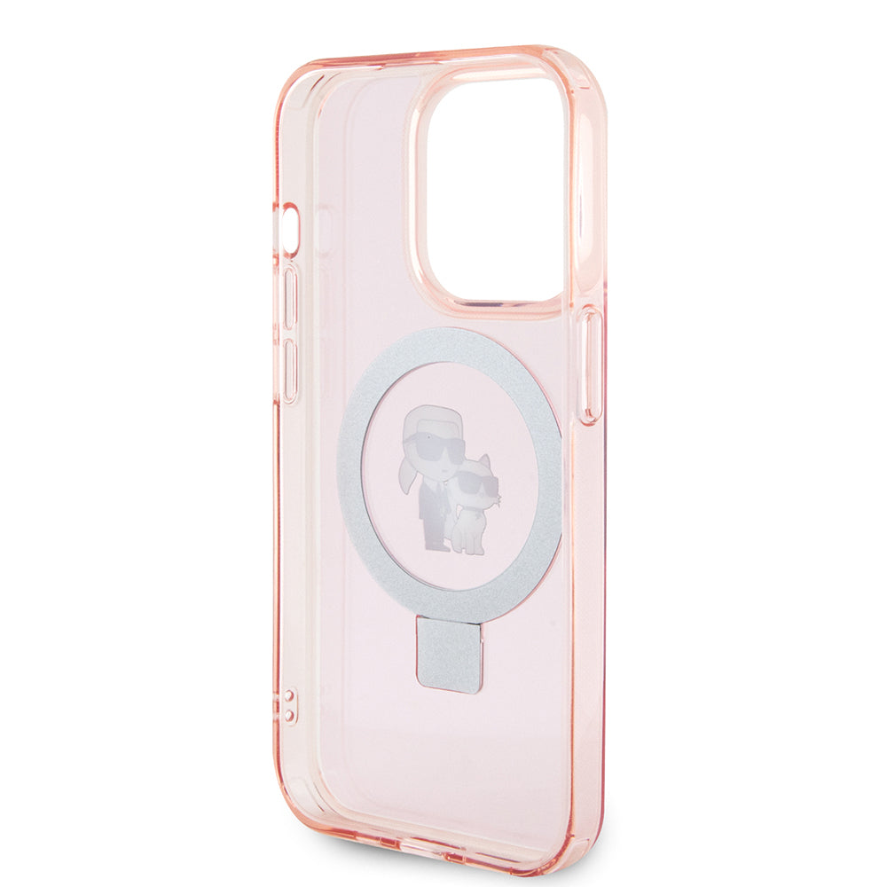 MagSafe-deksel for Apple iPhone 15 Pro Max, Karl Lagerfeld, Ring Stand Karl & Choupette, Rosa