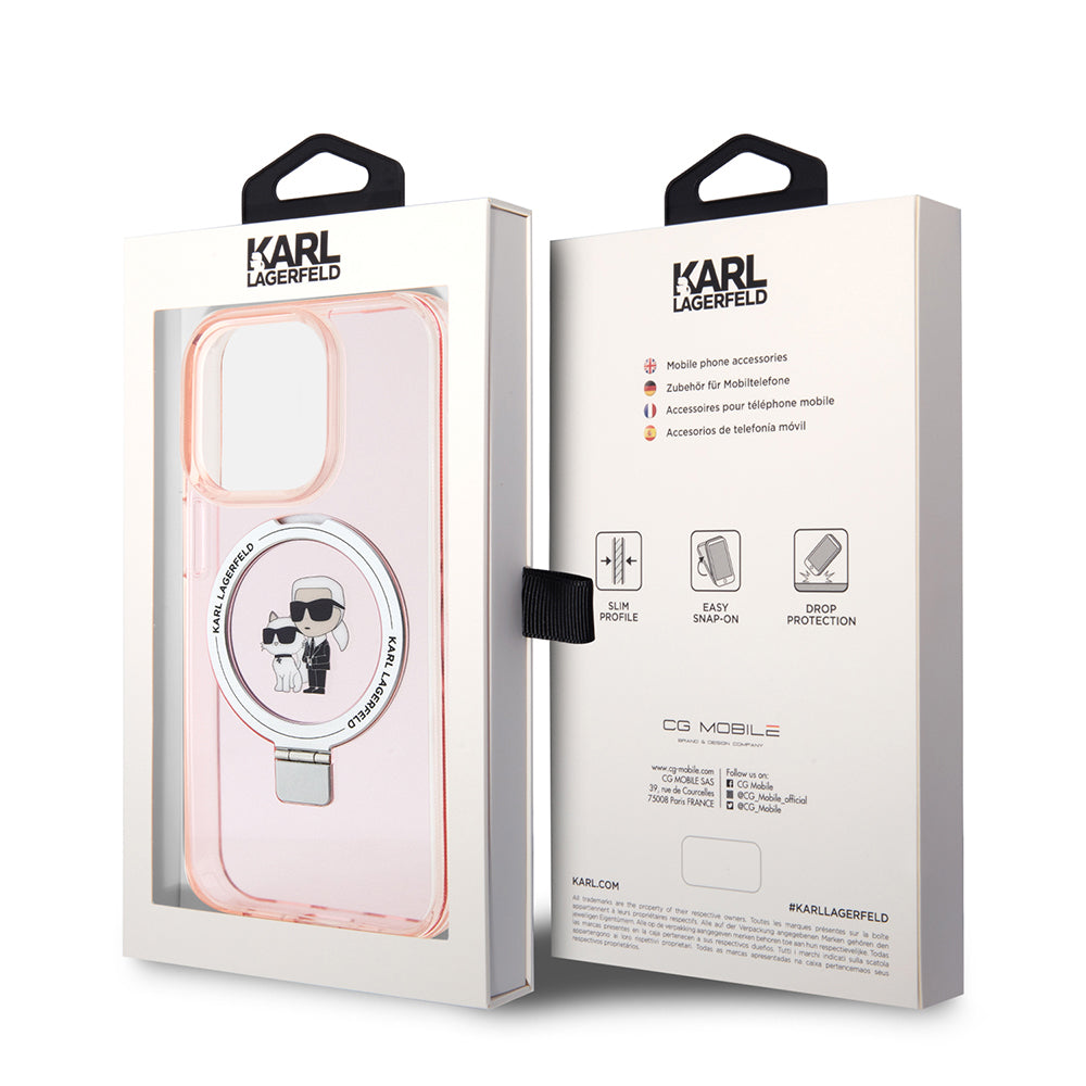 MagSafe-deksel for Apple iPhone 15 Pro Max, Karl Lagerfeld, Ring Stand Karl & Choupette, Rosa