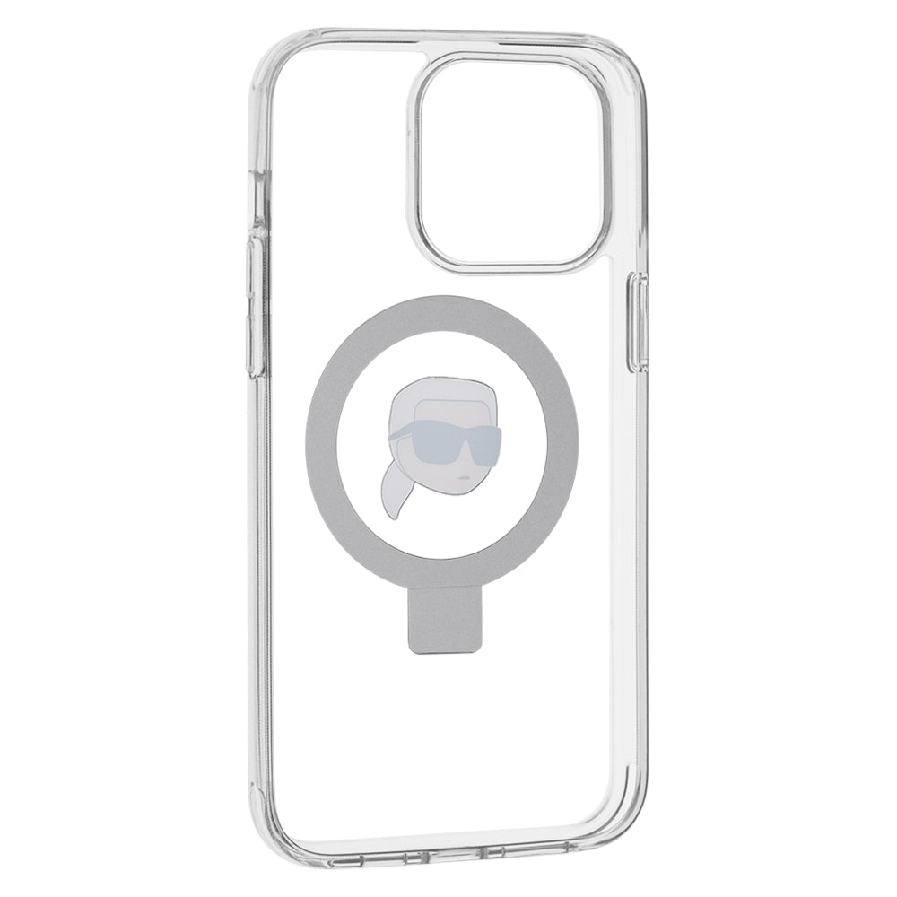 MagSafe-deksel for Apple iPhone 15 Pro Max, Karl Lagerfeld, Ring Stand Karl's Head, Hvit