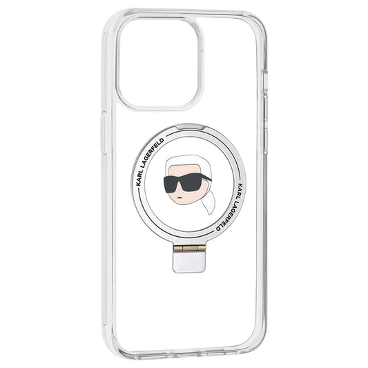 MagSafe-deksel for Apple iPhone 15 Pro Max, Karl Lagerfeld, Ring Stand Karl's Head, Hvit
