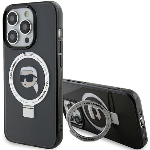 MagSafe-deksel for Apple iPhone 15 Pro Max, Karl Lagerfeld, Ring Stand Karl's Head, Svart