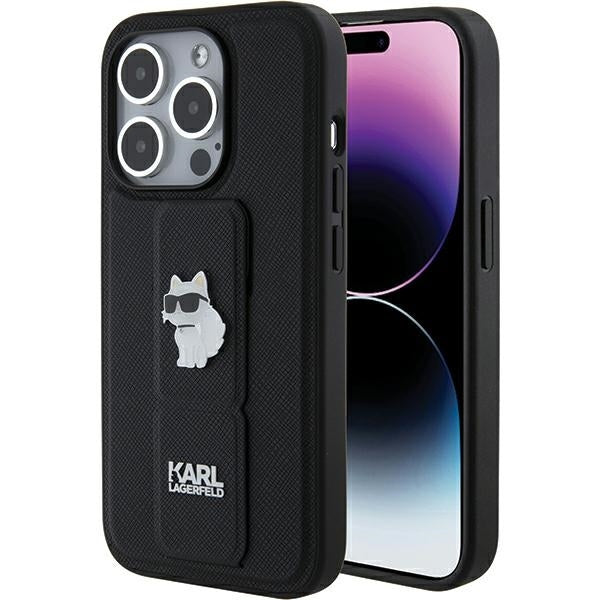 MagSafe-deksel for Apple iPhone 15 Pro Max, Karl Lagerfeld, Saffiano Gripstand Choupette, Svart