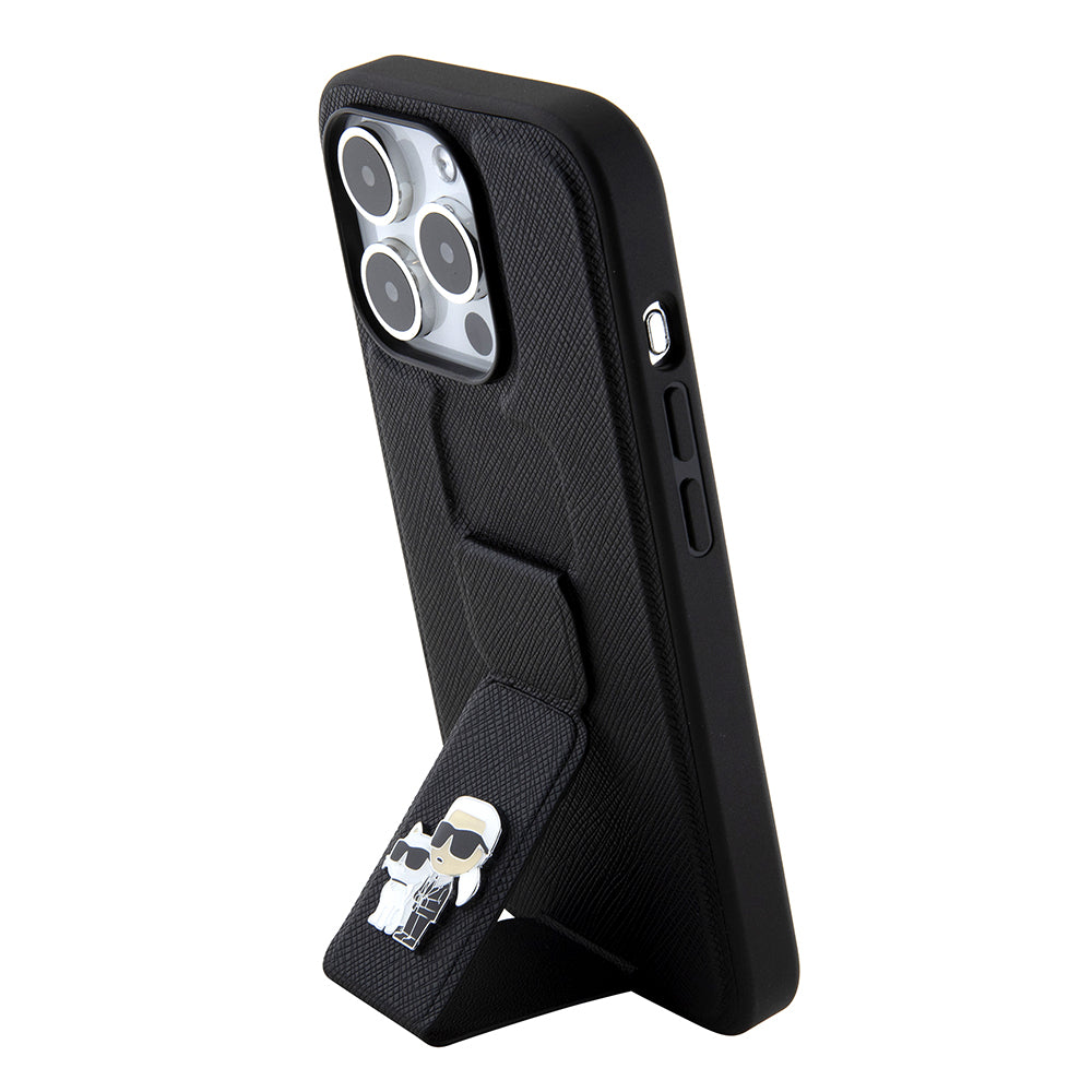 MagSafe-deksel for Apple iPhone 15 Pro Max, Karl Lagerfeld, Saffiano Gripstand Karl & Choupette, Svart