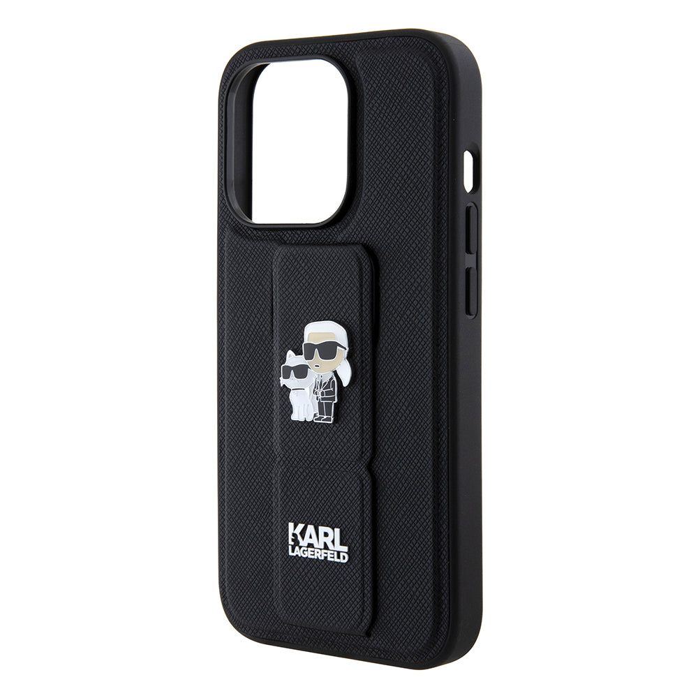 MagSafe-deksel for Apple iPhone 15 Pro Max, Karl Lagerfeld, Saffiano Gripstand Karl & Choupette, Svart