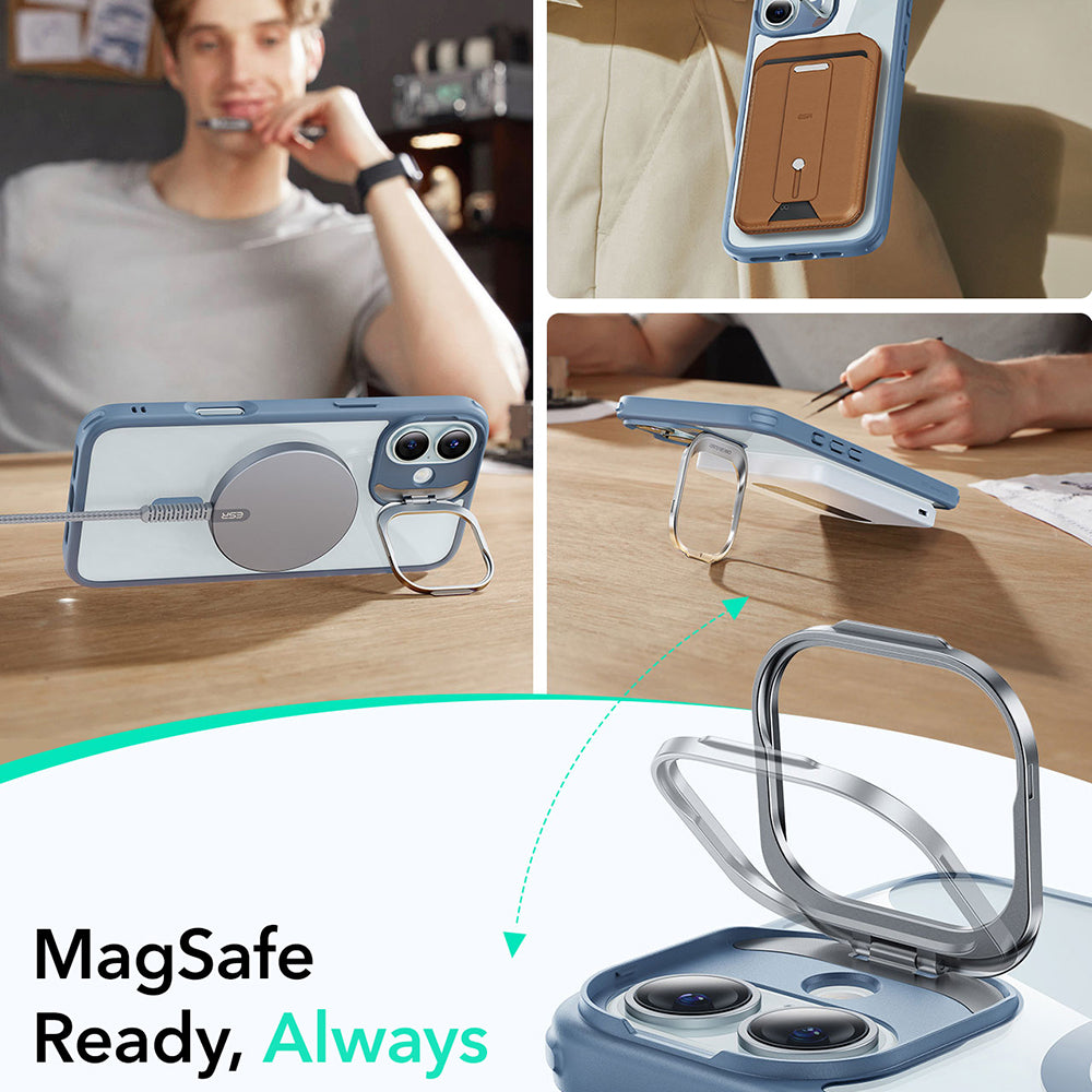 MagSafe-deksel for Apple iPhone 16, ESR, Classic Hybrid Kickstand, Gjennomsiktig Blå