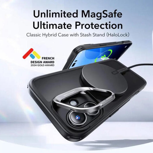 MagSafe-deksel for Apple iPhone 16, ESR, Classic Hybrid Kickstand Slide, Satin Sort