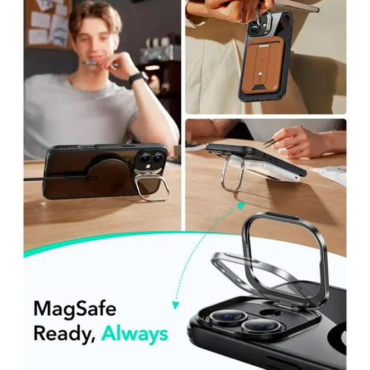 MagSafe-deksel for Apple iPhone 16, ESR, Classic Hybrid Kickstand Slide, Svart Gjennomsiktig