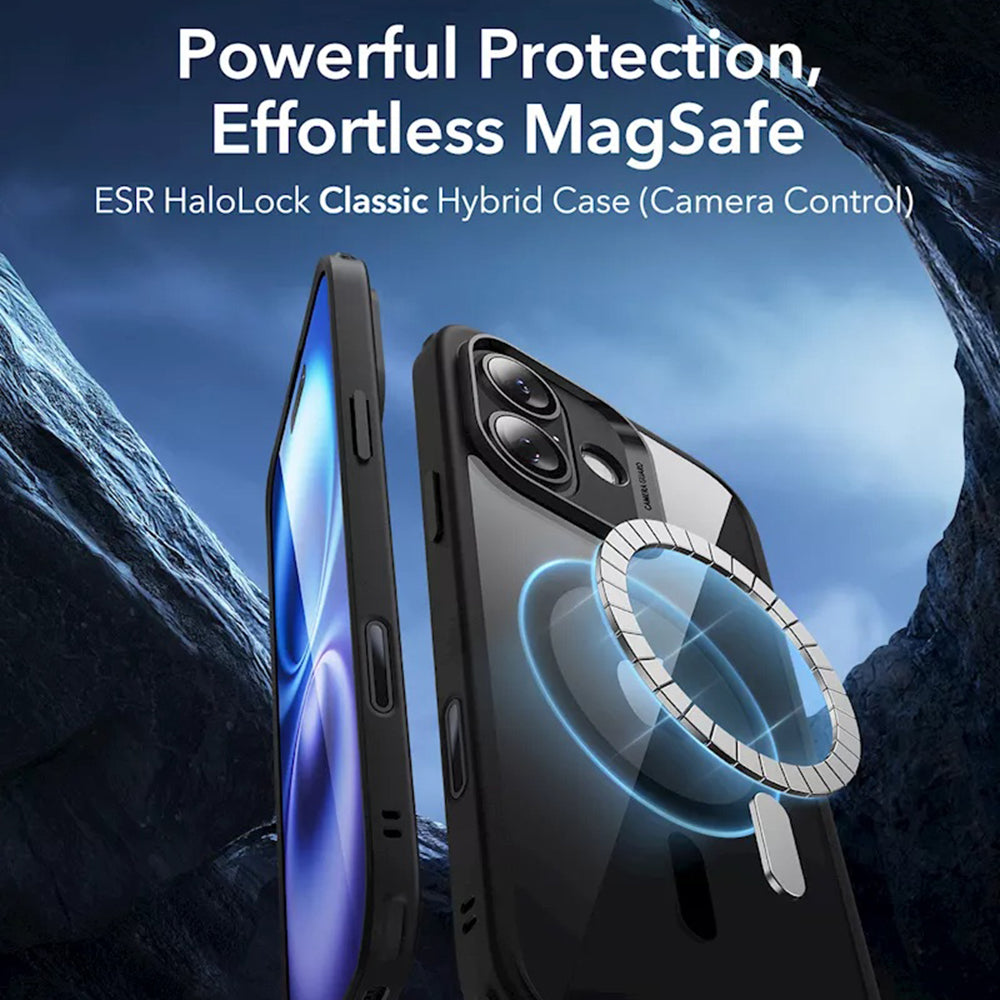 MagSafe-deksel for Apple iPhone 16, ESR, Classic Hybrid Slide, Svart Gjennomsiktig