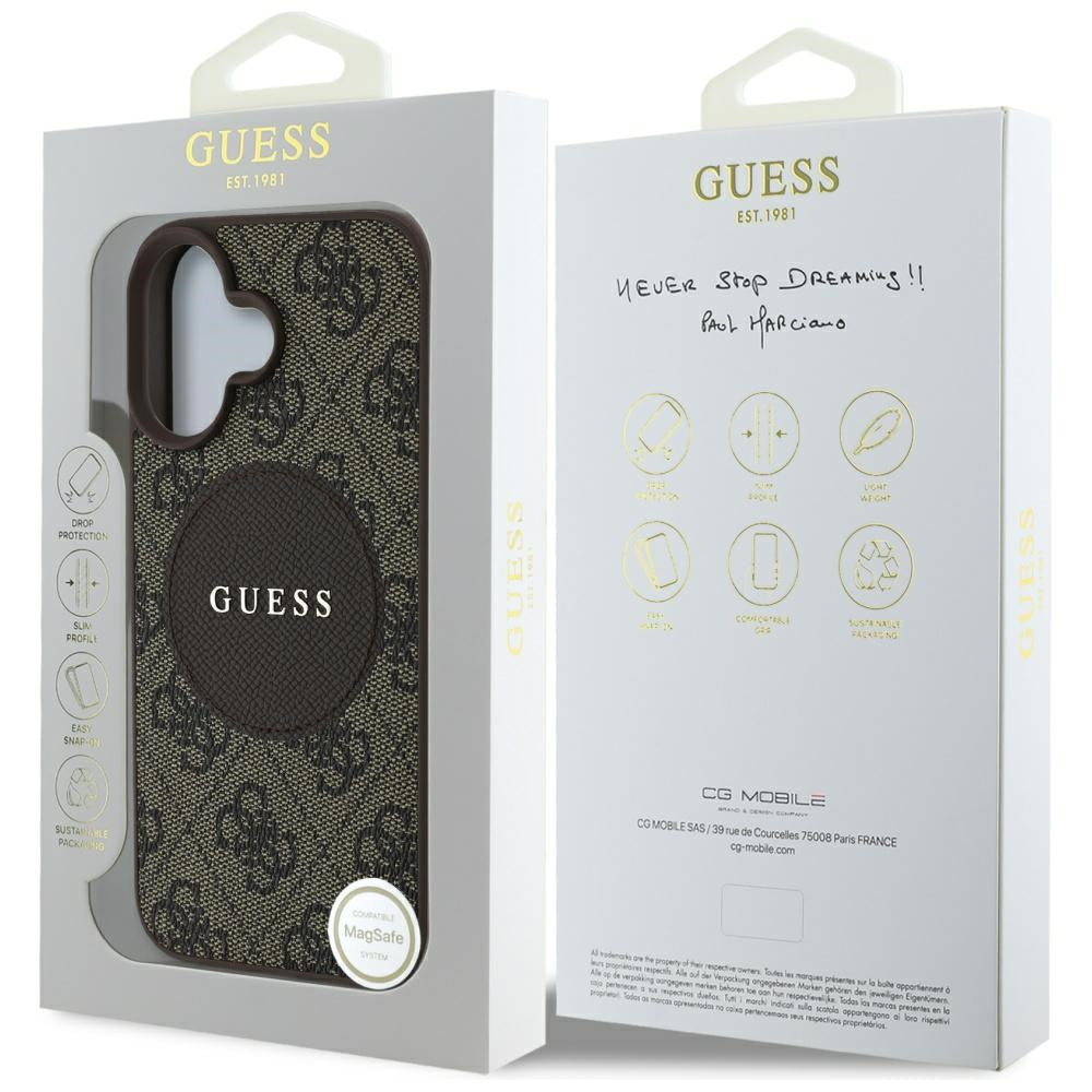 MagSafe-deksel for Apple iPhone 16, Guess, 4G Circle Classic Logo, Brun