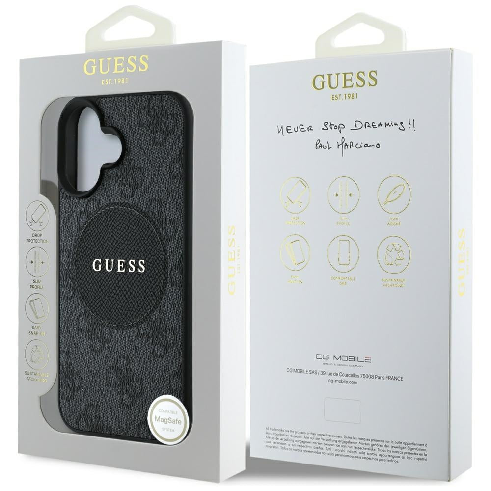 MagSafe-deksel for Apple iPhone 16, Guess, 4G Circle Classic Logo, Svart