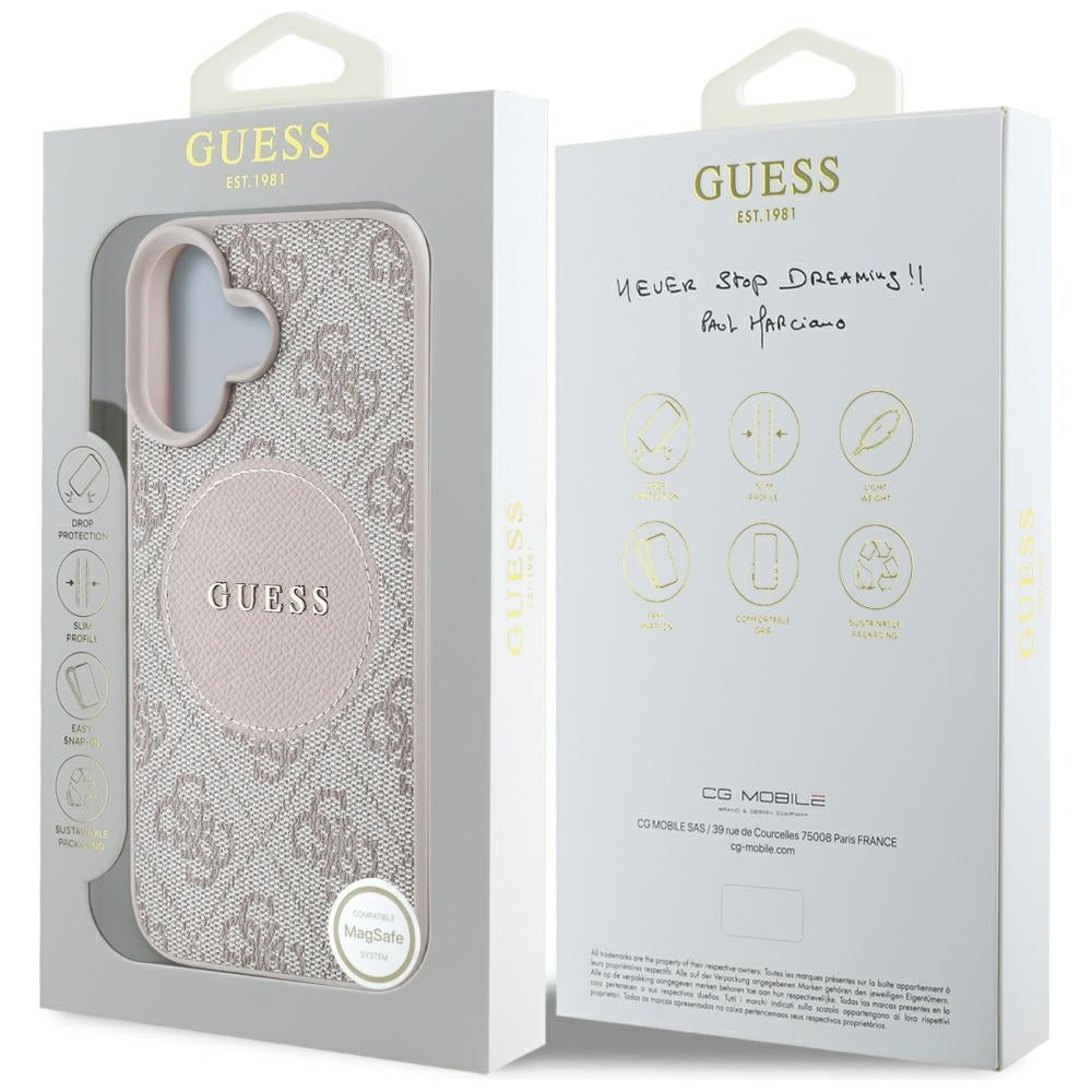 MagSafe deksel for Apple iPhone 16, Guess, 4G Circle Classic Logo, Rosa