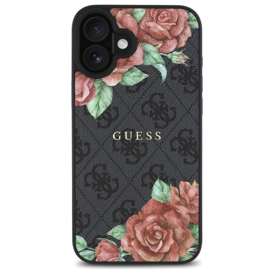 MagSafe-deksel for Apple iPhone 16, Guess, 4G Flowers Print, Svart
