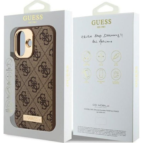 MagSafe-deksel for Apple iPhone 16, Guess, 4G Logo Plate, Brun