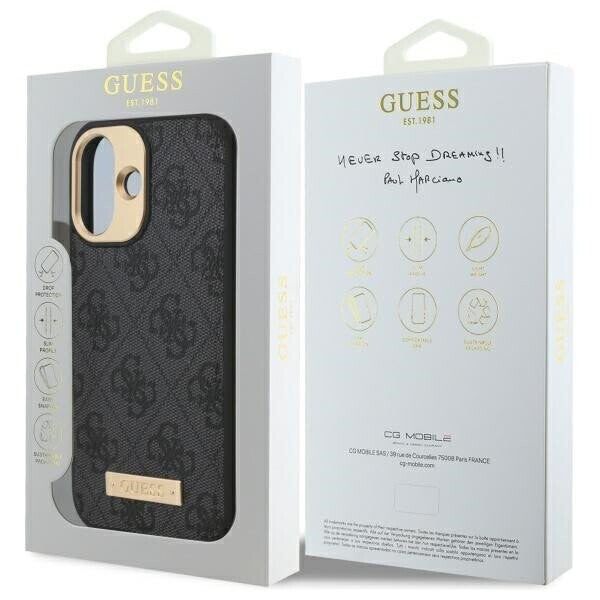 MagSafe-deksel for Apple iPhone 16, Guess, 4G Logo Plate, Svart