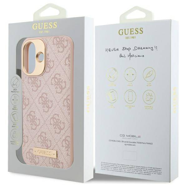 MagSafe-deksel for Apple iPhone 16, Guess, 4G Logo Plate, Rosa