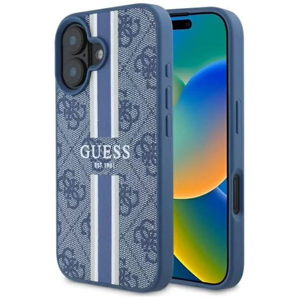 MagSafe-deksel for Apple iPhone 16, Guess, 4G Printed Stripes, Blå