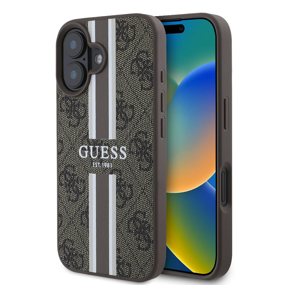 MagSafe-deksel for Apple iPhone 16, Guess, 4G Printed Stripes, Brun