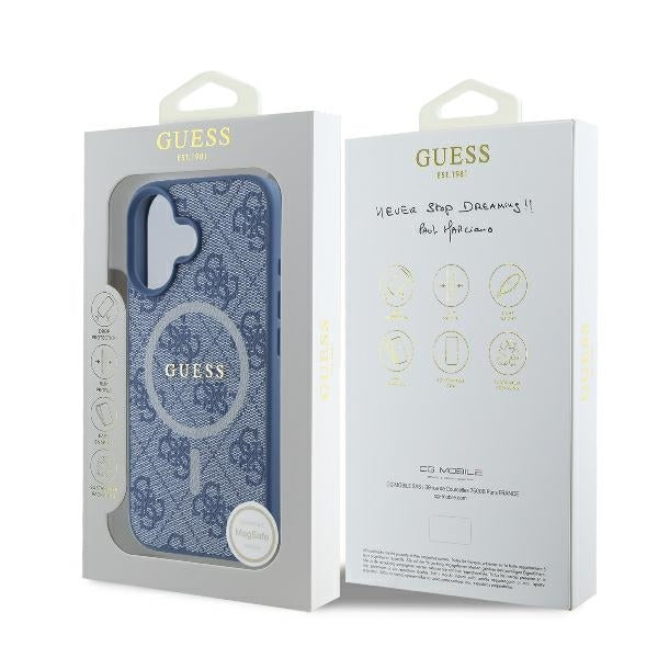 MagSafe-deksel for Apple iPhone 16, Guess, 4G Ring Classic Logo, Blå