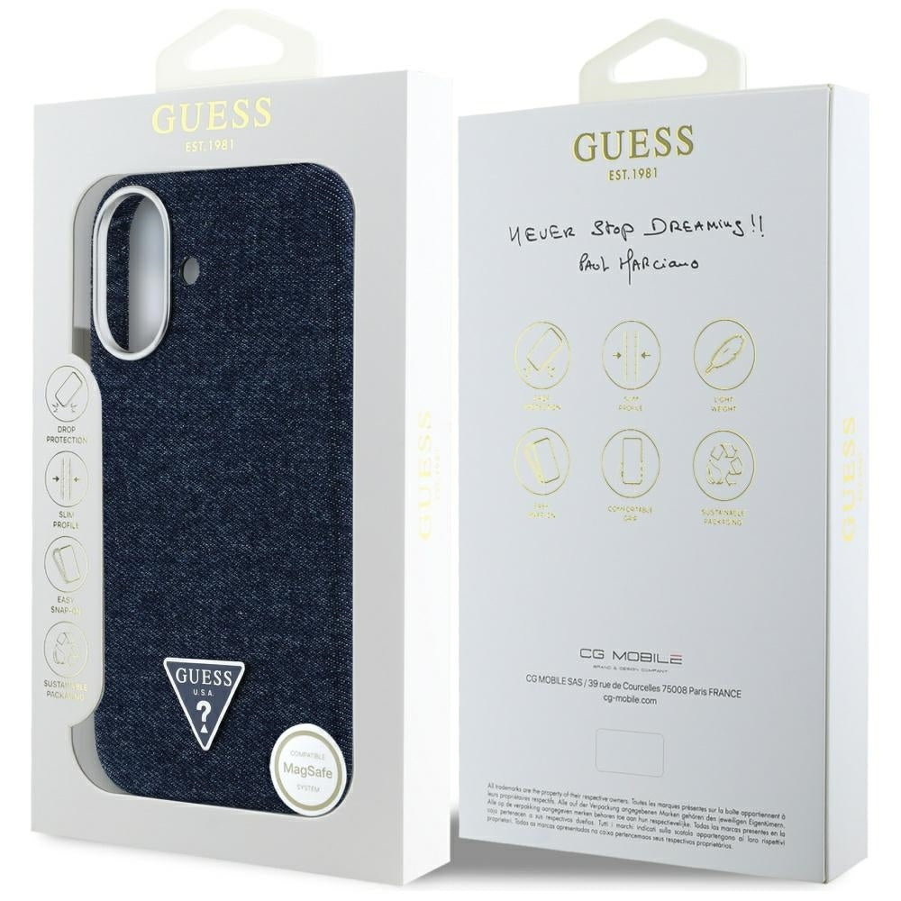 MagSafe-deksel for Apple iPhone 16, Guess, Denim Triangle Logo, Blå
