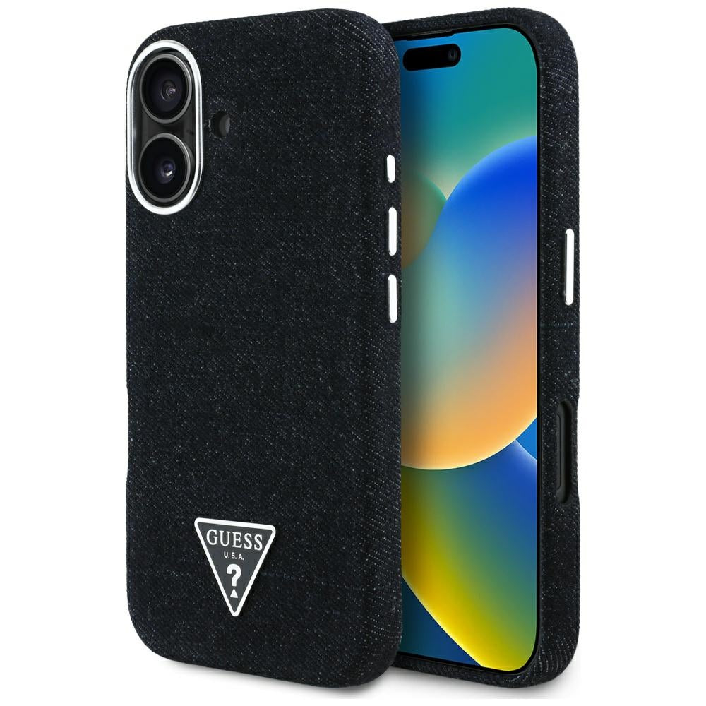 MagSafe-deksel for Apple iPhone 16, Guess, Denim Triangle Logo, Svart
