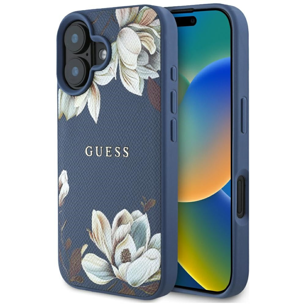 MagSafe-deksel for Apple iPhone 16, Guess, Grained Flowers, Blå