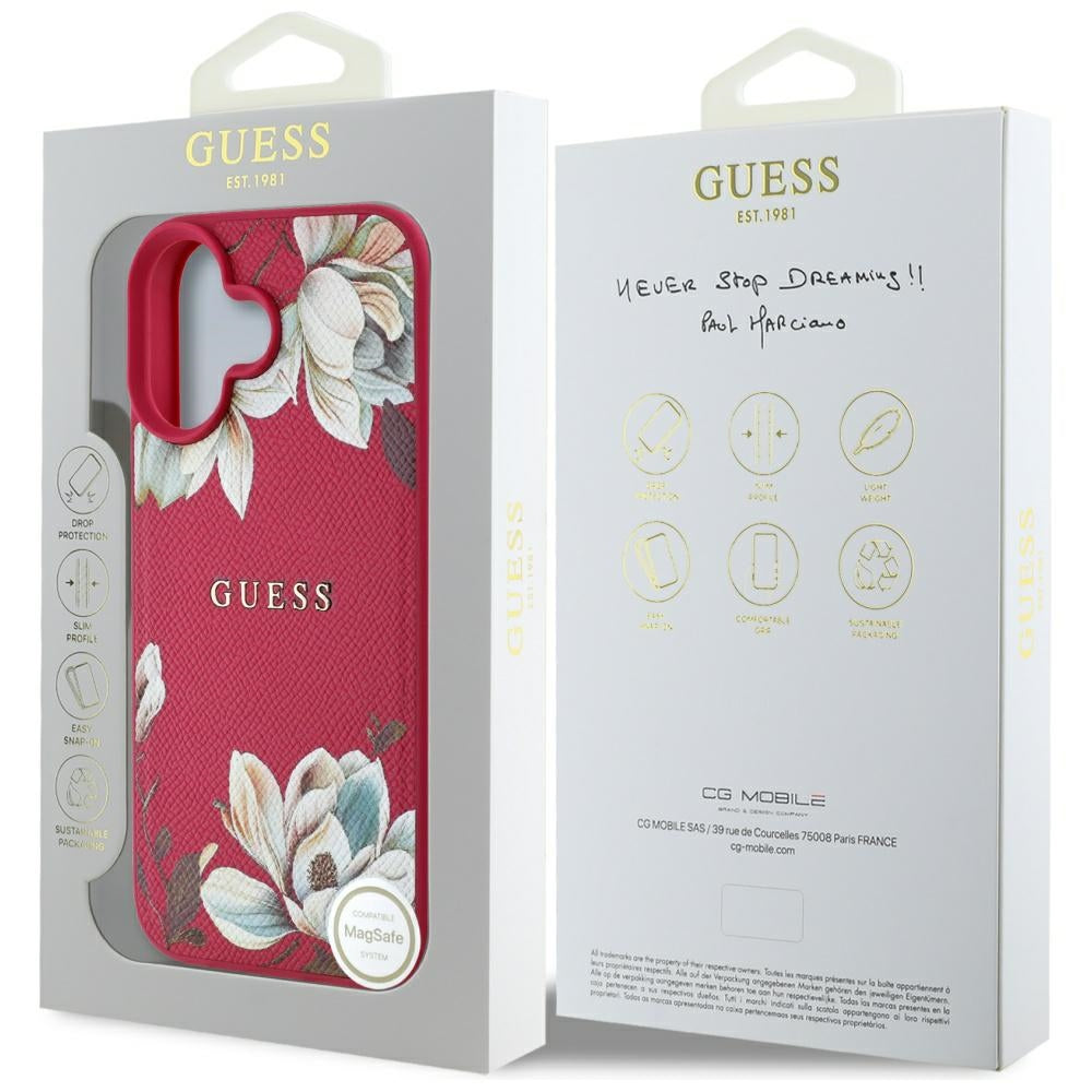MagSafe-deksel for Apple iPhone 16, Guess, Grained Flowers, Fuchsia