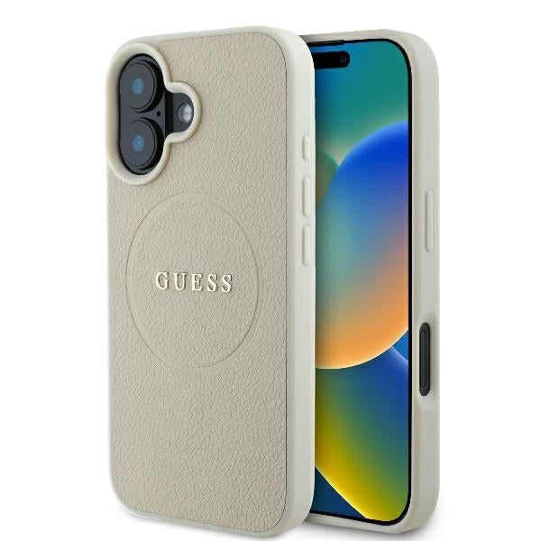MagSafe-deksel for Apple iPhone 16, Guess, Grained Gold Ring, Beige