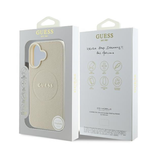 MagSafe-deksel for Apple iPhone 16, Guess, Grained Gold Ring, Beige