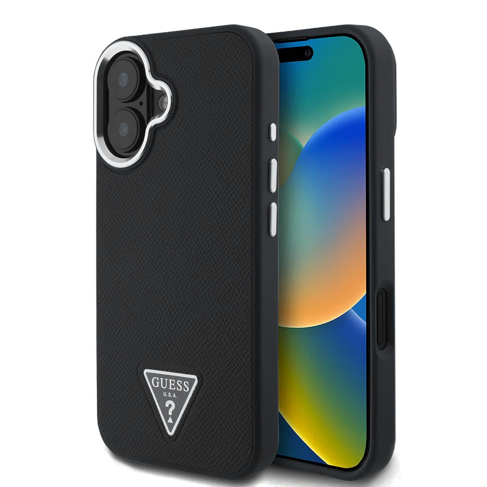 MagSafe-deksel for Apple iPhone 16, Guess, Grained Triangle Logo, Svart