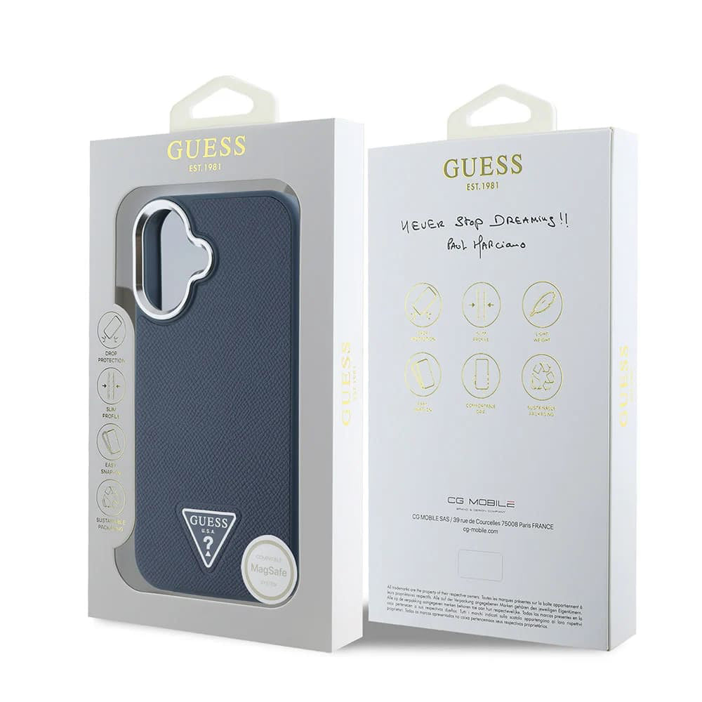 MagSafe-deksel for Apple iPhone 16, Guess, Grained Triangle Logo, Svart